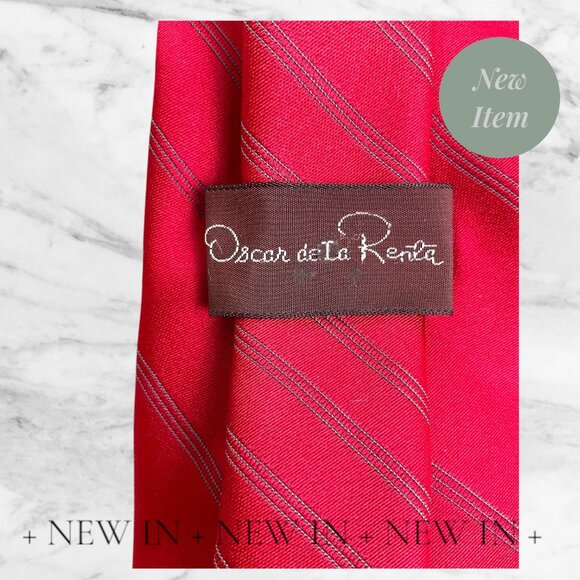 Oscar De La Renta Red Striped Silk Tie Mens Classic Formal Accessory 58" Long - Picture 4 of 14